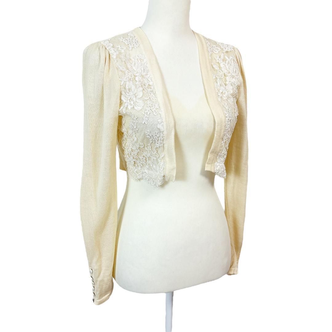 ルネ ショート丈 カーディガン ボレロ 36 フラワーレース 刺繍