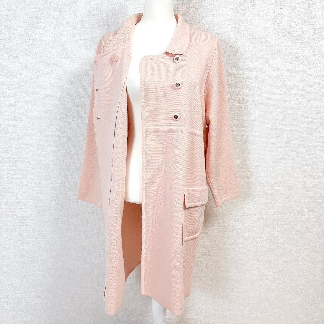 美品】 FOXEY ロングコート ニット ダブル 42 薄ピンク 無地 - メルカリ
