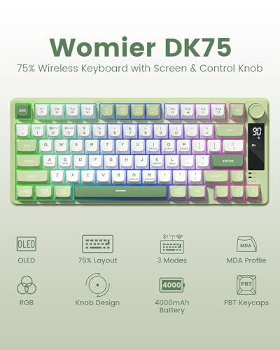 ゲーミングキーボード Womier DK 75 75％ ワイヤレスゲーミングキーボード RGBバックライト クリーミーキーボード 2 4 GHz USB C BT 5 0 MACおよびWindows向け アンチゴースト ノーコンフリクト 03 b 45 53