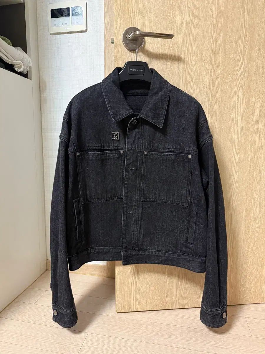 48 WOOYOUNGMI ウーヨンミ ブラック デニム コットン クロップド ジャケット