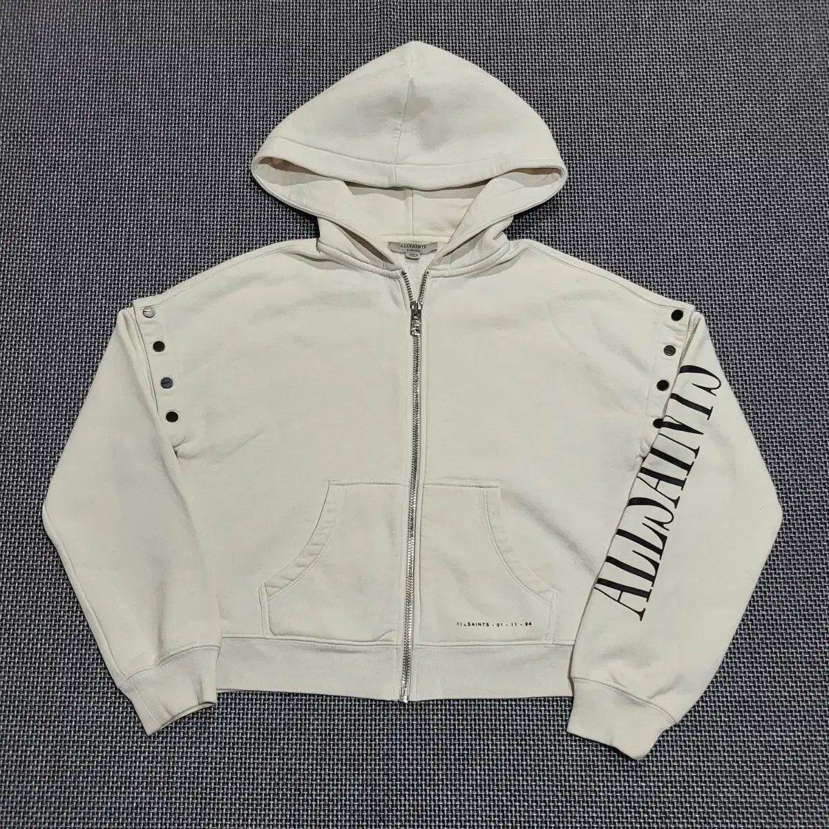 レディース ALLSAINTS オールセインツ サイドロゴ 起毛 ジップアップ フーディー XS