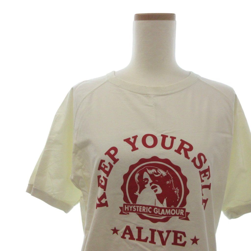 【中古】ヒステリックグラマー HYSTERIC GLAMOUR リンガーTシャツ 丸首 半袖 ガールプリント ロゴ S ベージュ ヒステリックグラマー HYSTERIC GLAMOUR Tシャツ カットソー 半袖