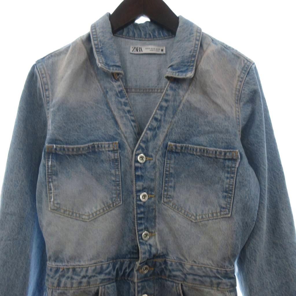 ザラ ZARA ジャンパースーツ つなぎ デニム ボタン インディゴ 青