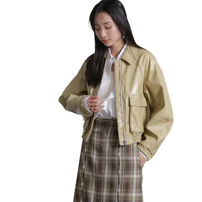 ナノ ユニバース フェイクレザー ショート ブルゾン セットアップ可 レディース S 040 ベージュ 669 4212304