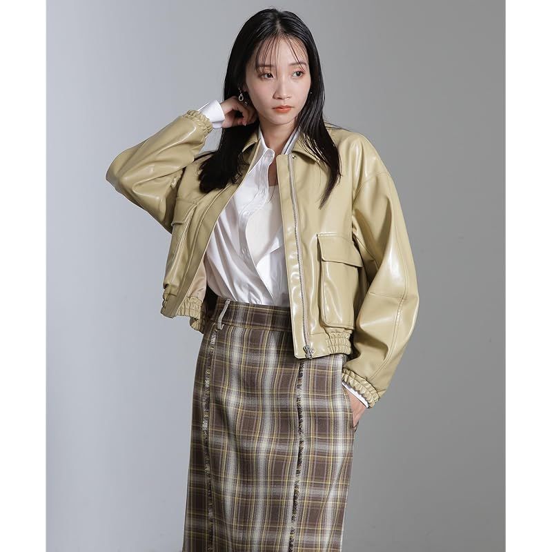 ナノ ユニバース フェイクレザー ショート ブルゾン セットアップ可 レディース S 040 ベージュ 669 4212304