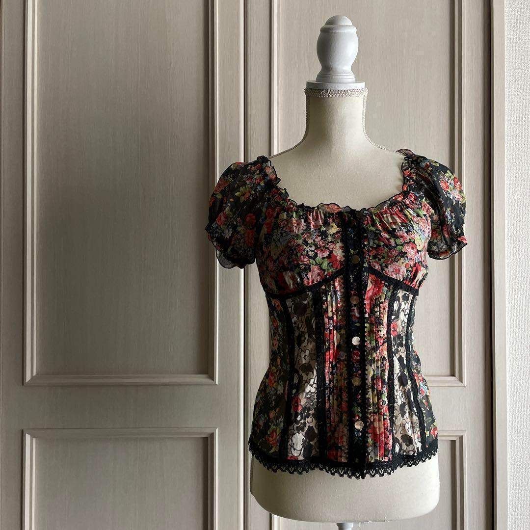 35 import Rossa インポート ロッサ 半袖 花柄 フラワー ブラウス シャツ ロリータ シアー お呼ばれ デート オフィスカジュアル 食事会