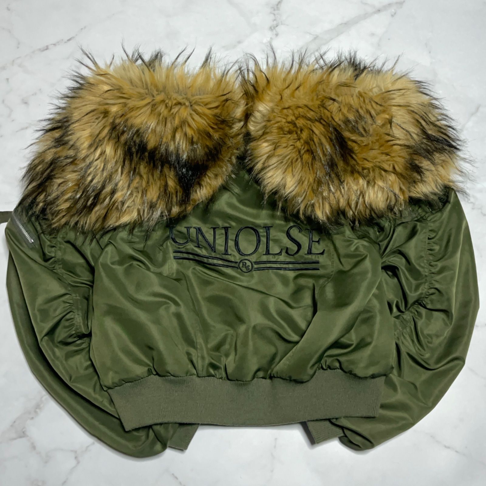 90s n2b 短丈ファージャケット usa古着 刺繍 裏地ボア フライト 緑 90年代 USA製 ALPHA アルファ N-2B フライトジャケット 民間品 メンズL