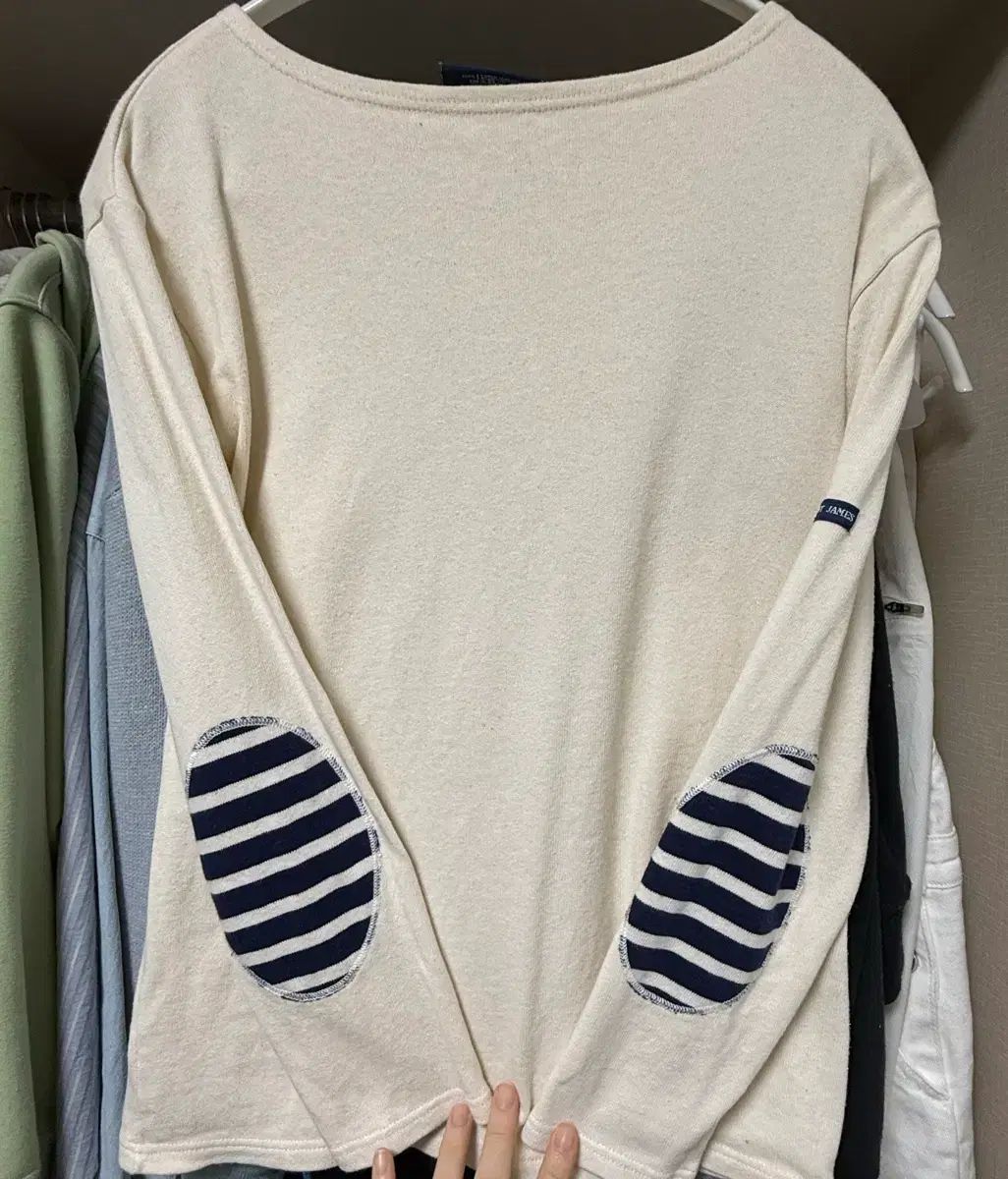 SAINT JAMES セントジェームス エルボーパッチ 長袖Tシャツ アイボリー