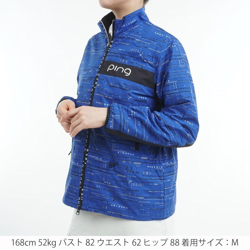 ピン アパレル レディース 撥水 フルジップブルゾン 総柄プリント ストレッチ ゴルフ アウター 622 4220802 110_ブルー M
