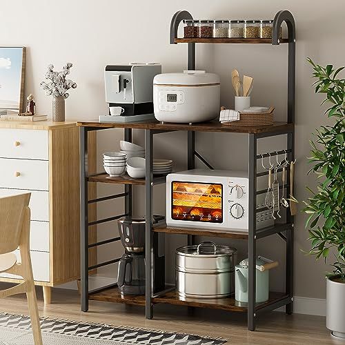 Alebert アレベルト レンジラック レンジ台 大型レンジ対応キッチンラック 高さ140＊幅88＊奥行39 cm キッチン棚 キッチン収納 ラック レンジボード キッチンカウンター 食器棚 省スペース おしゃれ ブラウン 黒 Lサイズ dae 904 ad