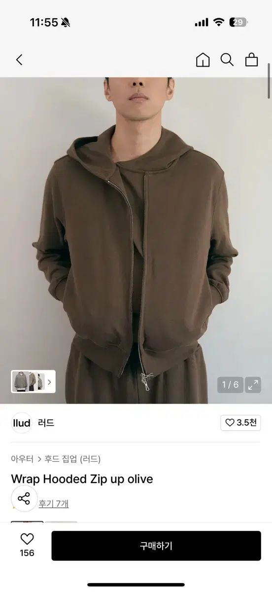 LLUD ロドゥ フード ジップアップ オリーブ カラー