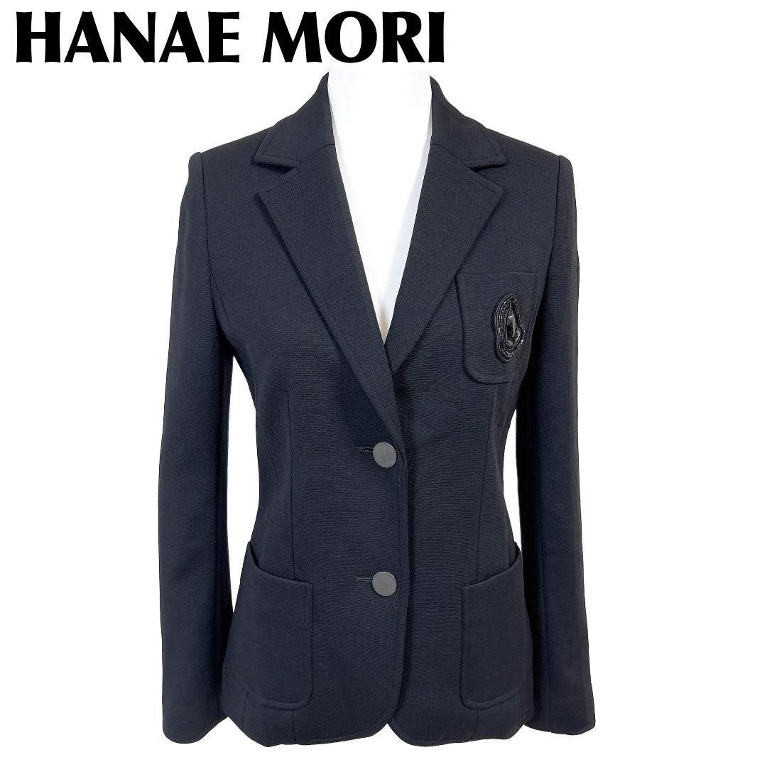 HANAE MORI テーラードジャケット 38 ブラック コサージュ風