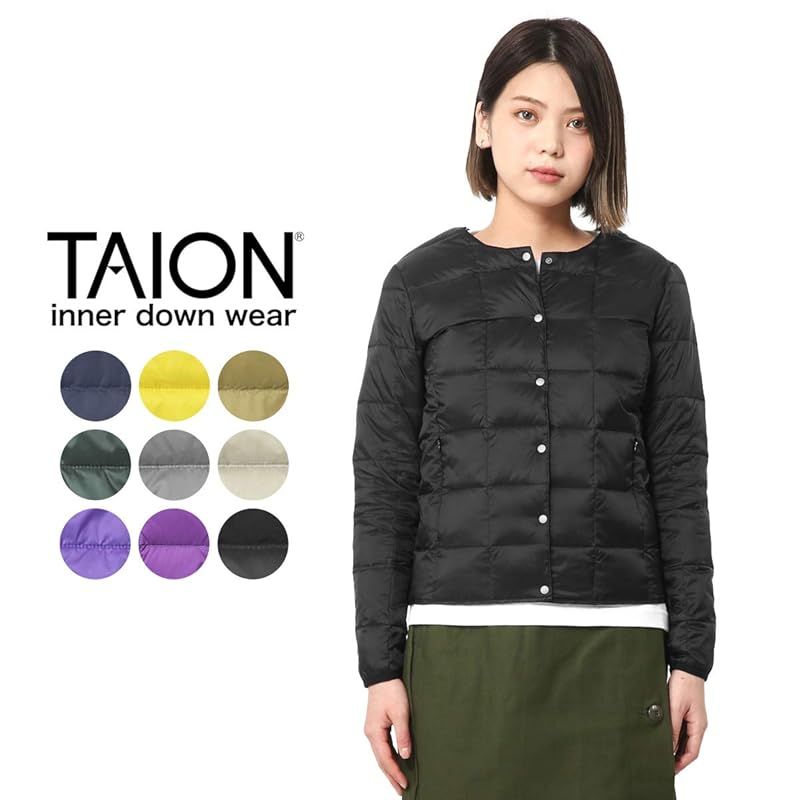 タイオン NECK BUTTON DOWN JKT W 104 ネイビー BASIC LINE CREW NAVY 保温 防寒 アウター レディース ブラック ダークチョコ 薄手 おし