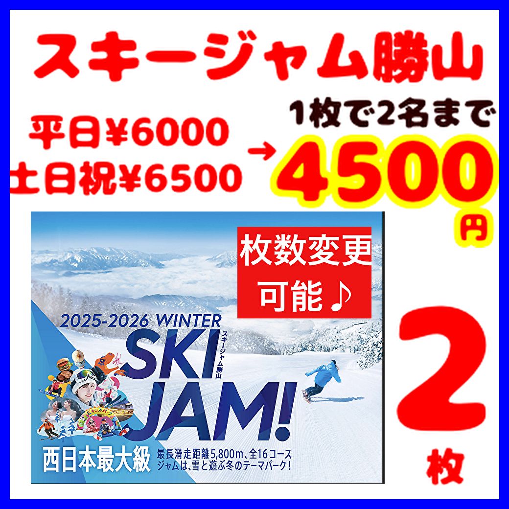 2019-2020シーズン スキージャム勝山 リフト券(大人用) 4枚セット