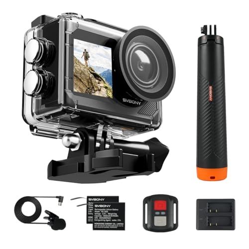 SVBONYライブレコーダー 4 K 30 fps 5倍ズーム 手ブレ補正 m防水 ノイズキャンセリング バッテリー 付き 有線マイク スローモーション撮影 タイマー撮影 自転車 車 バック アクセサリーセット ダブルディスプレイ