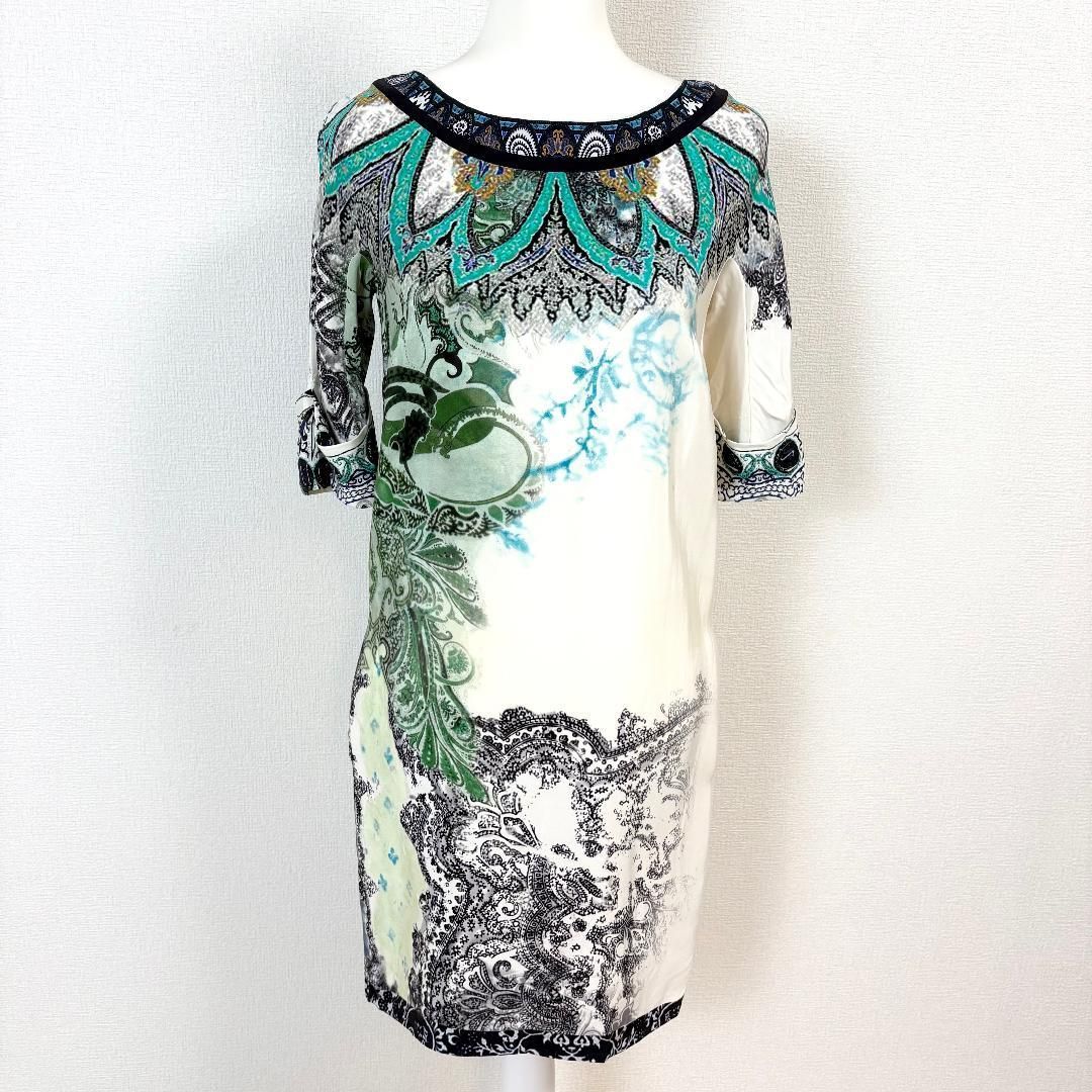 ETRO 五分袖ワンピース シルク 42 オフホワイト 総柄