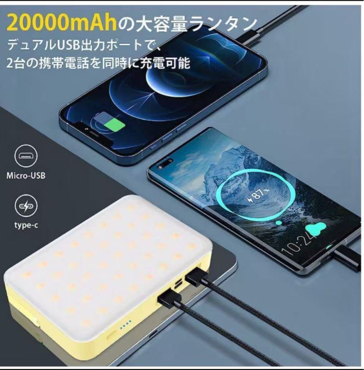 D 20000mAh led ランタン 充電式 大容量 キャンプライト 1200ルーメン 高輝度 明るいランタン 3色切替 昼光色 昼白色 電球色 連続点灯180時間 4段階調光 USB IP65 防水 アウトドアランタン LED残量表示 キャンプ用品 テント緊急 旅行 地震 停電 夜釣り 登山 非常用 PSE取得済 新品訳あり品 黄色 20000mAh led 充電式 大容量 キャンプライト 1200
