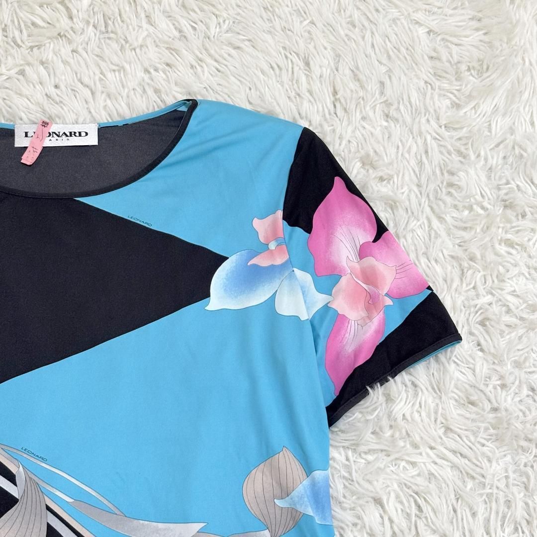 【美品】LEONARD ポリアミドカットソー 38 ブルー 百合柄 美品】LEONARD ポリアミドカットソー 38 ブルー 百合柄 【公式通販】