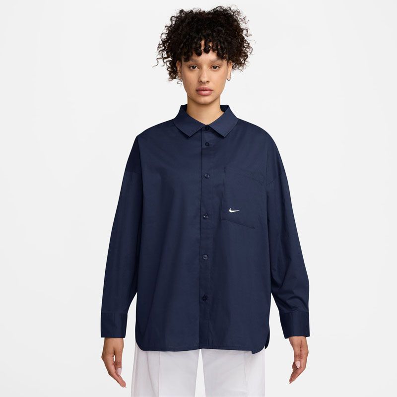 NIKE(ナイキ) ナイキ ウィメンズ NSW CHLL PPLN BTN L/S トップ スポーツスタイル ウェア シャツ HJ0716、(410)ネイビー