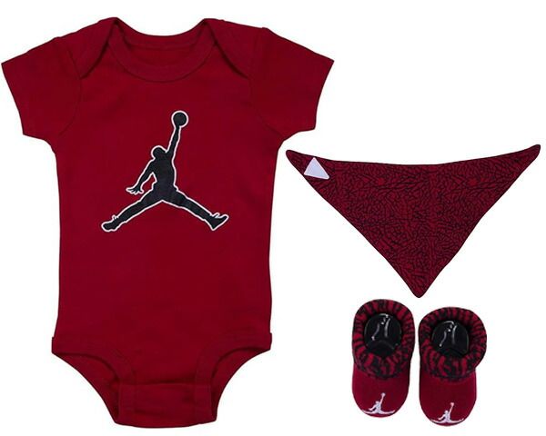 ナイキ ジョーダン スリーピースセット NIKE JORDAN 3-PIECE SET HAT/BODYSUIT/BIB lj0083-r78 レッド エレファント ベビー インファント 海外限定 ロンパース