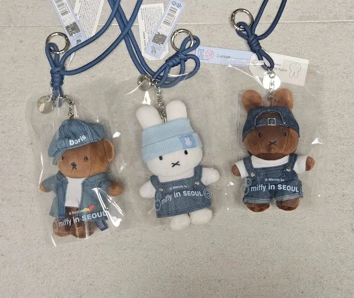 デニムミッフィー デニムメラニ デニム麦ボリスぬいぐるみキーホルダー 3種まとめ