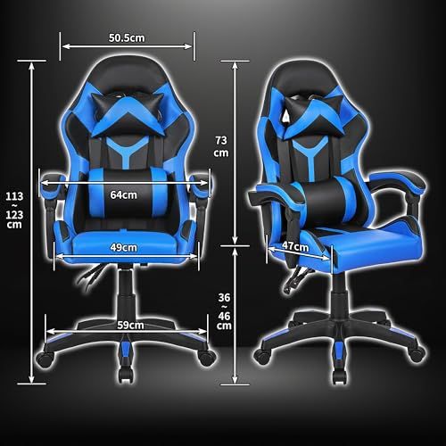 VECELO ゲーミングチェア gaming chair デスクチェア 135度リクライニング オフィスチェア 椅子 エルゴノミクスチェア パソコン pcチェア チェアー テレワーク 在宅 疲れない ゲーム用 通気性 高反発 ブルー＆ブラッ ab 40 c 08 a