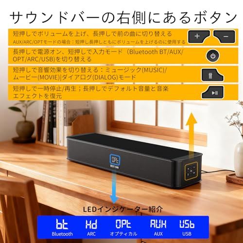 2 1 chサウンドバー 42センチ テレビ用サウンドバー PC用スピーカー 重低音強化型 Soundbar 底部サブウーファー付きHDMI ARC Bluetooth USB デジタル AUX 対応 SE 01 ブラック リ c 54 b 9 a