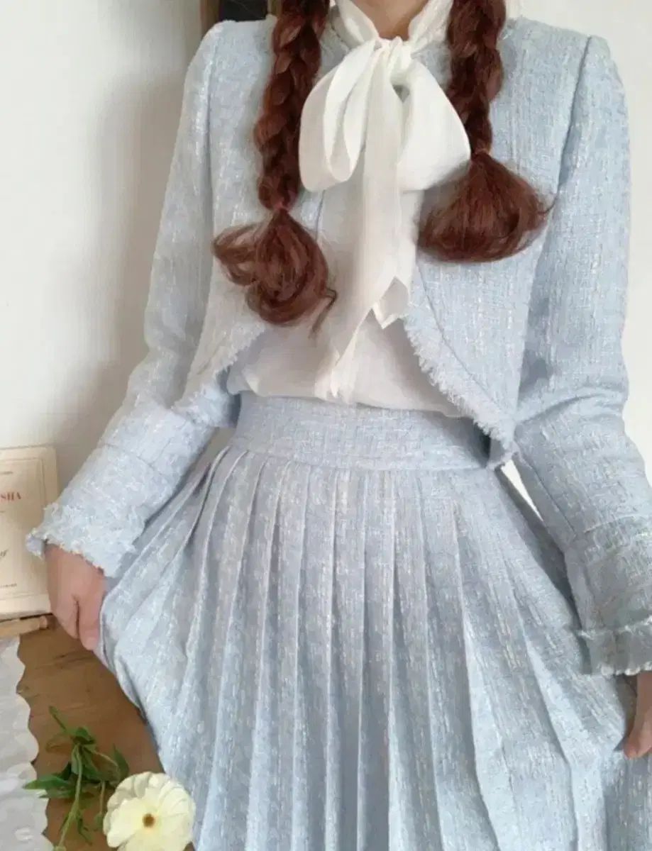 mimi boutique ミミ ツイード セットアップ スカイブルー