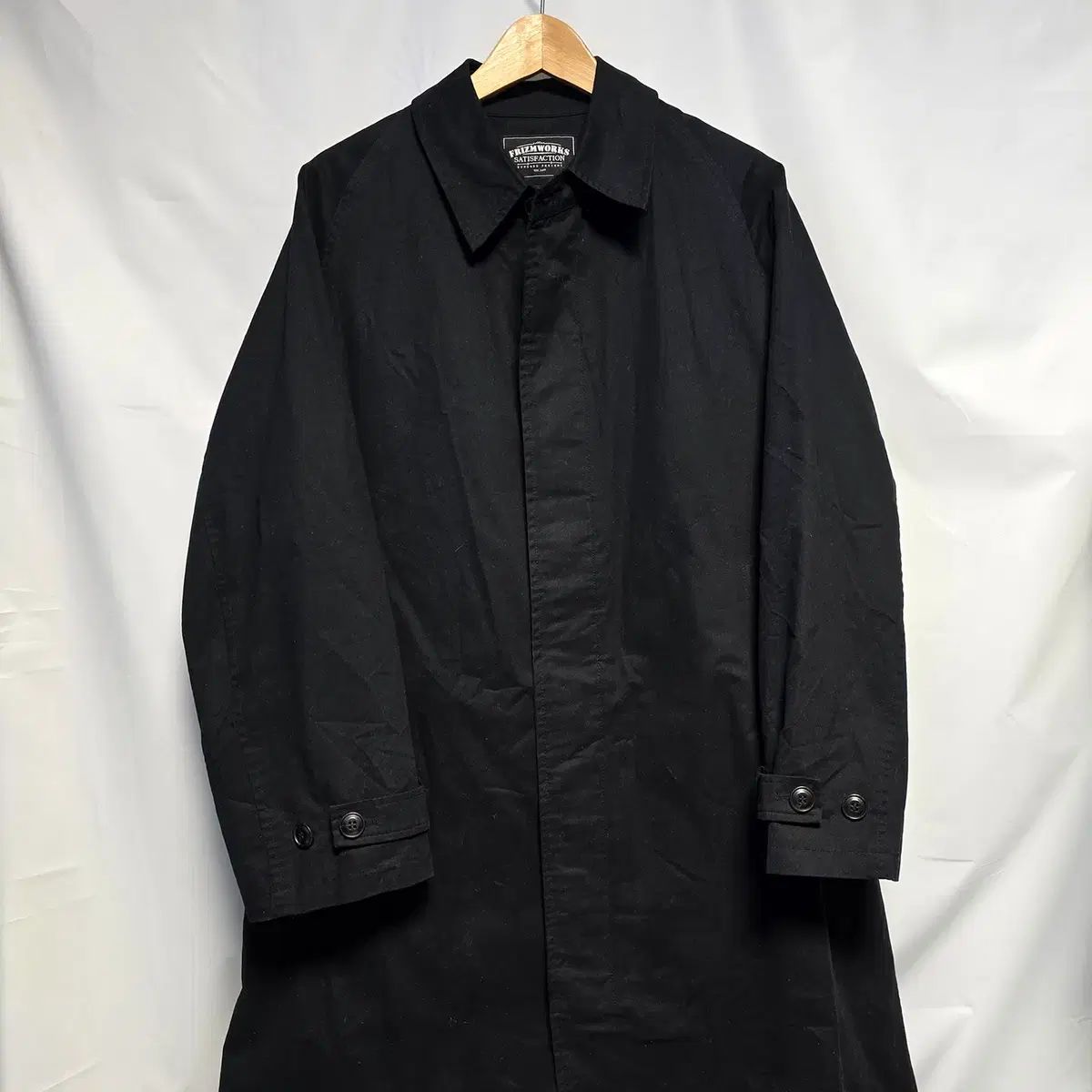100 M FrizmWORKS フリズムワークス オーバーサイズ コットン バルマカーン コート ブラック トレンチ TH