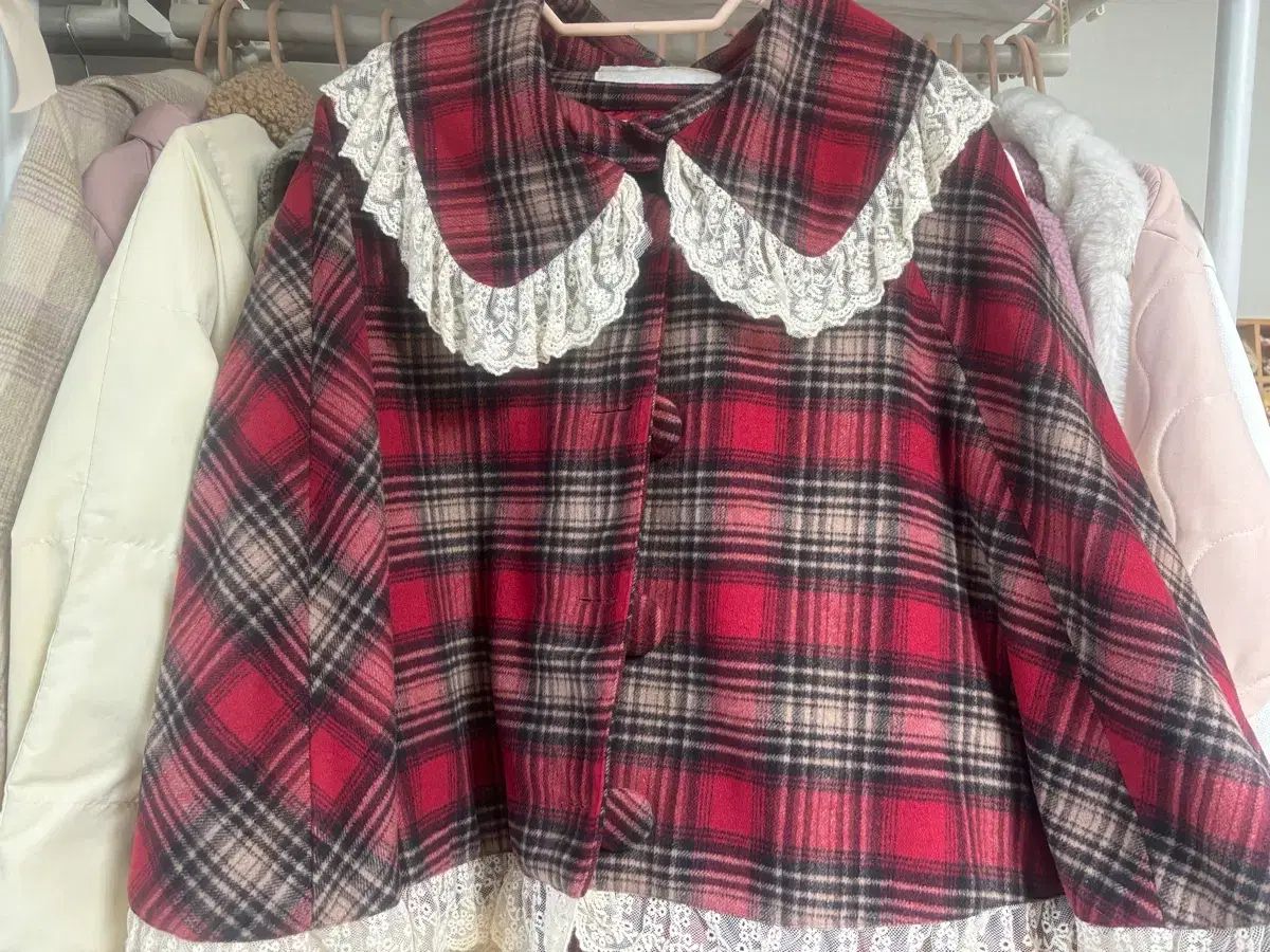 LIZ LISA レッド CHECK レース ケープ ポンチョ コート