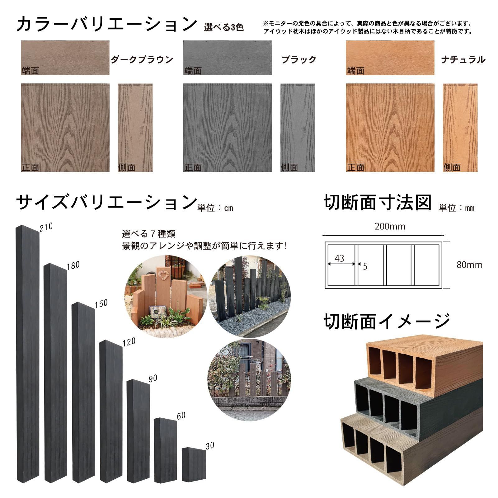 3本セット 高さ1500 mm S 150 N 03 奥行80 幅200 ナチュラル アイウッド枕木150 cm アイガーデン igarden