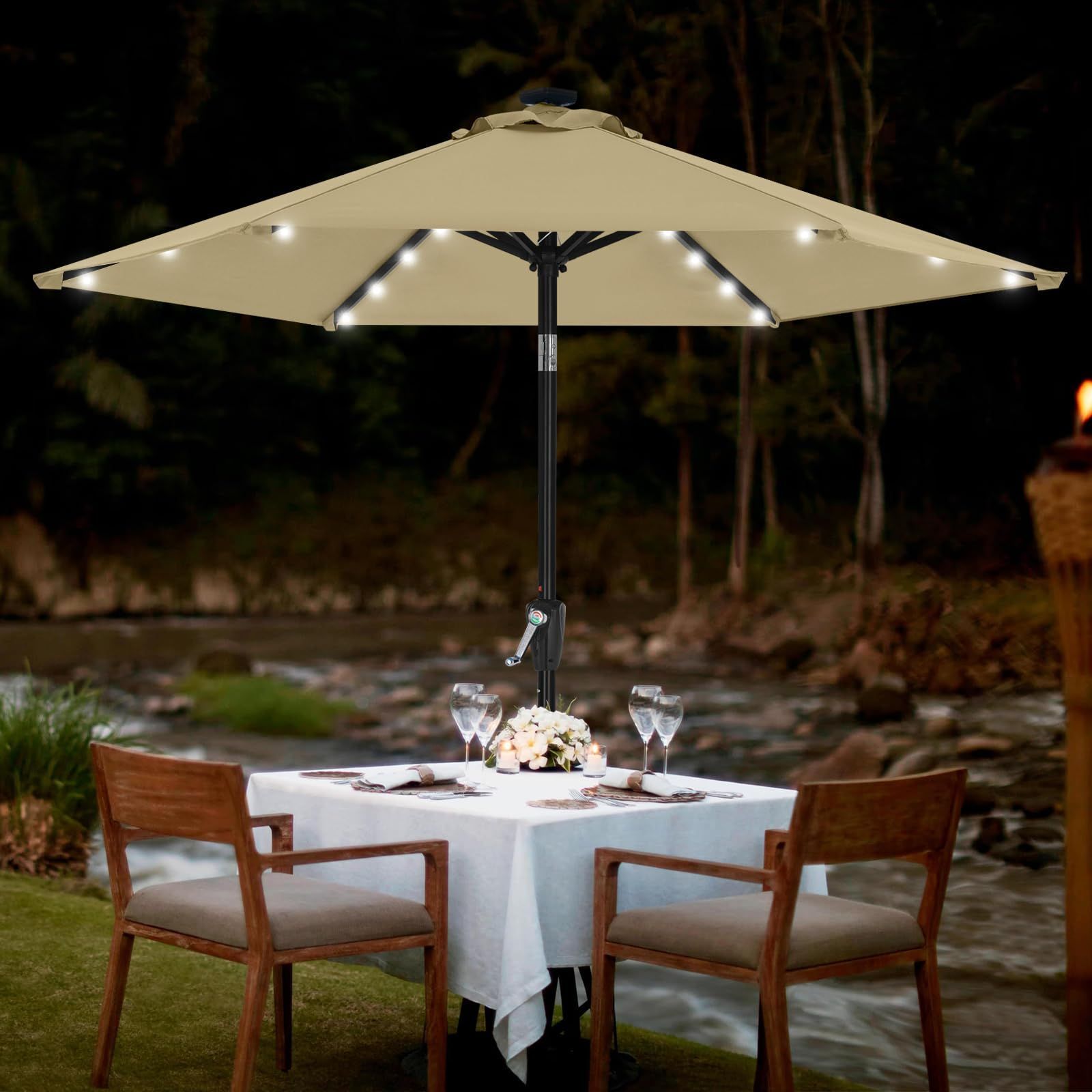 アウトドア 230 cm 庭 撥水 日除け ハンドル回転式 カーキ 角度調節 ガーデンパラソル LEDライト付き マスターキャノピー MASTERCANOPY その他 ガーデンファニチャー 園芸用品