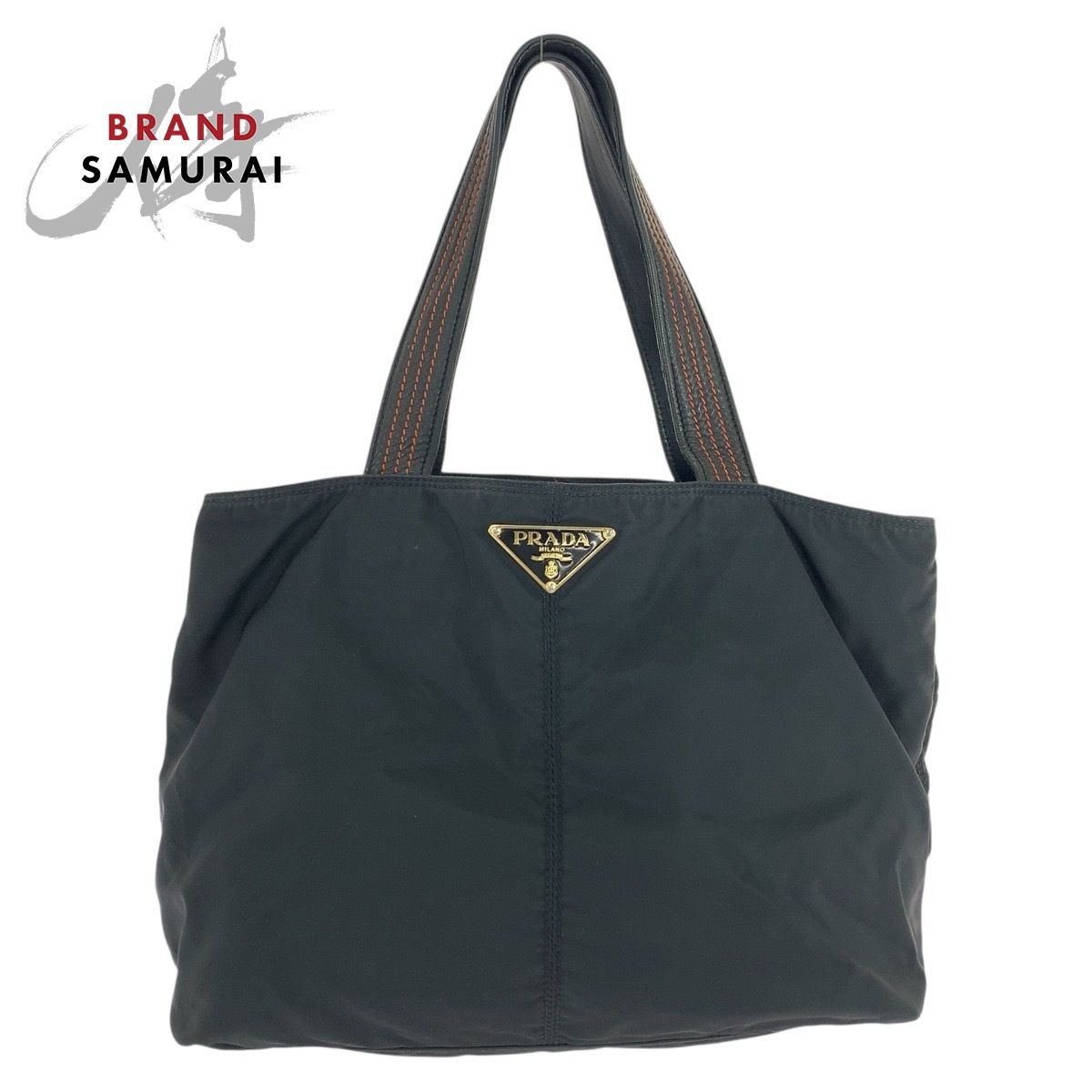 PRADA プラダ テスート 三角ロゴプレート ブラック 黒 ゴールド金具 ナイロン レザー トートバッグ ショルダーバッグ 506751