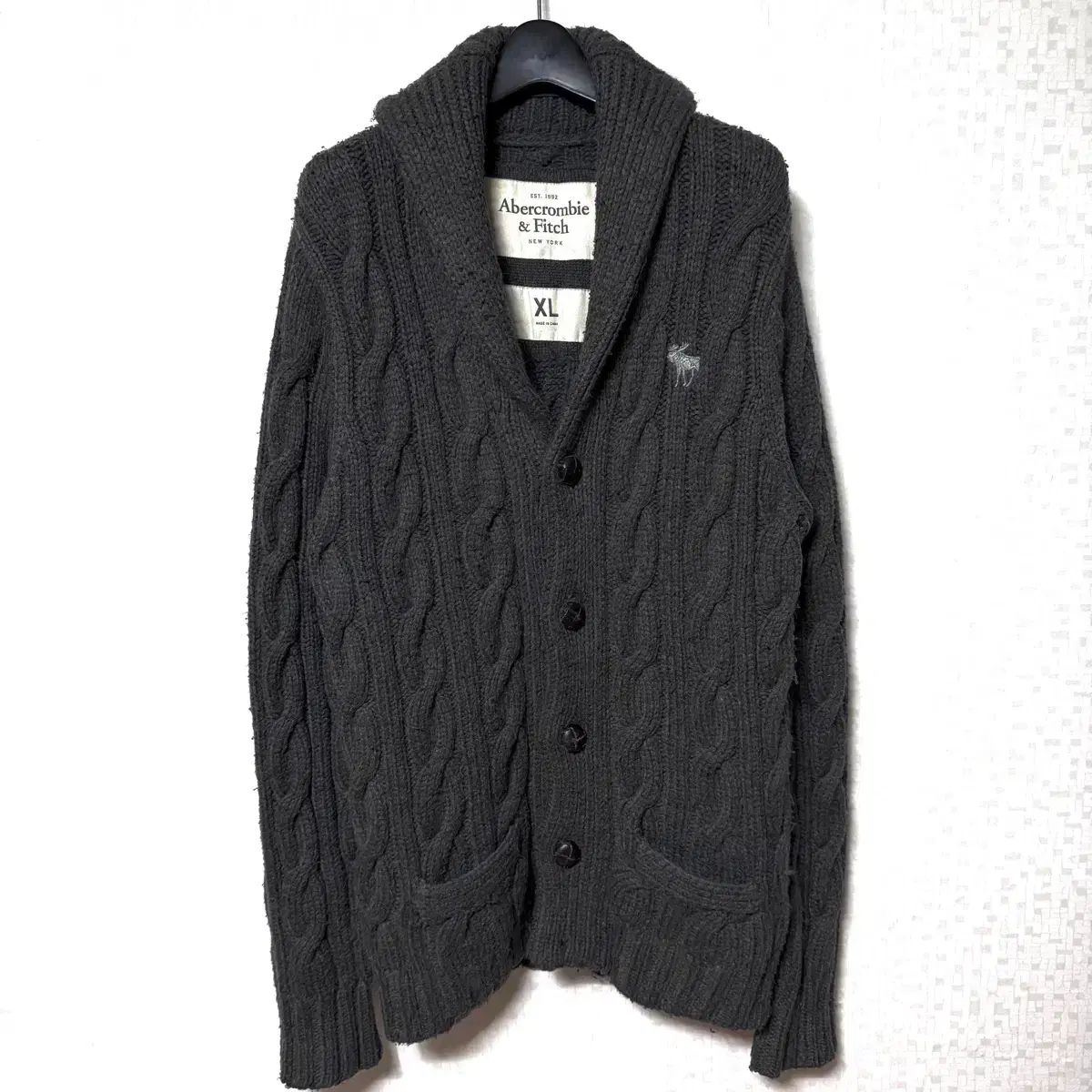 XL 105 アバクロンビー ショールカラー ウール ニット カーディガン ジャケット チャコール