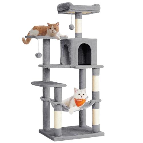 キャットタワー スリム 猫タワー ハンモック 耐荷重15 kg 大型猫用 おしゃれ 多頭飼い 爪とぎ 天然サイザル麻紐 高さ143 CM グレー 5712 d 196