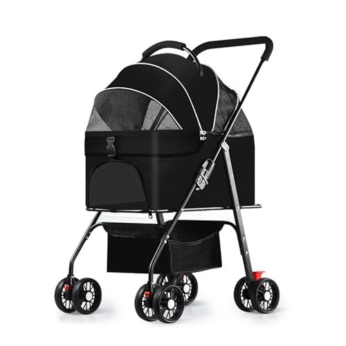 4輪ペットカート分離型ドッグカート メッシュ通気性 折りたたみ式 収納バスケット付き コンパクト 犬 猫用バギー 耐荷重25 kg 猫 小型犬多頭 中型犬 飛び出し防止 カート用バッグ付き 老犬介護用 お出かけ 散歩 前輪360°回 79 d 55 e 60