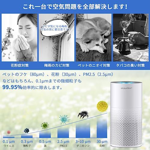 Afloia 空気清浄機 小型 30畳 遠隔操作 七色ライト付き 花粉 タバコ ペットの毛 hepa フィルター 3段階風量切替 花粉症 たばこ用 強力 6畳 8畳 10畳 部屋用 卓上 加湿なし コンパクト 省エネ リモ a 489 ec 65