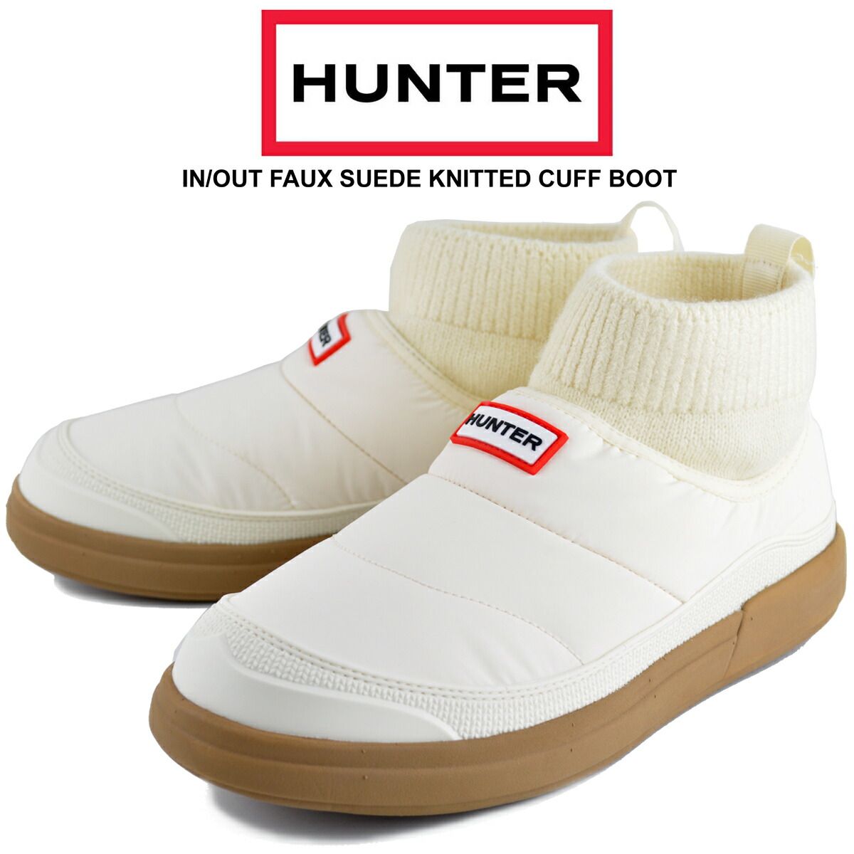 ハンター ウィメンズ インアウト パファー ニッテッド カフ ブーツ シェイデッドホワイト ガム HUNTER WOMENS IN/OUT PUFFER KNITTED CUFF BOOT SHADED WHITE/GUM wfs2265ren-wgu