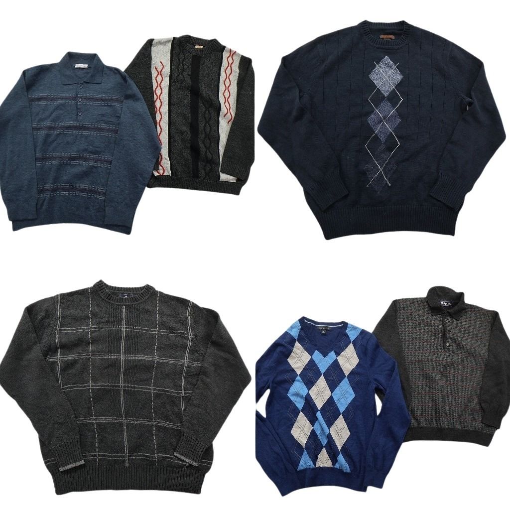 未検品 古着卸 まとめ売り 総柄 セーター セット メンズ S ポロニット アーガイル柄 チェック 古着 ND 2540