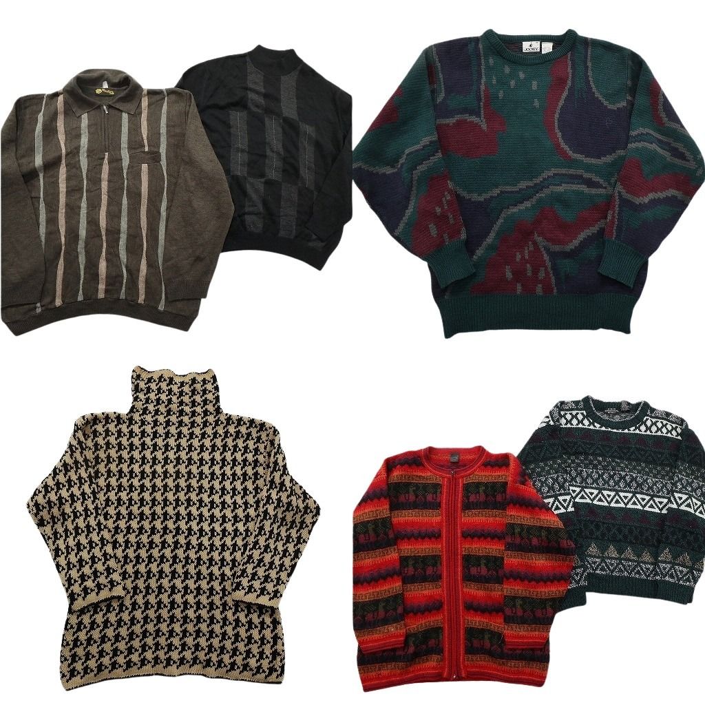 未検品 古着卸 まとめ売り 総柄 セーター セット メンズ M ポロニット ジップアップ タートルネック 古着 ND 2538