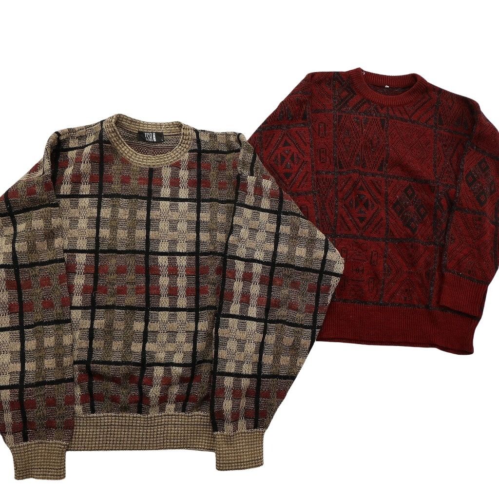 未検品 古着卸 まとめ売り 総柄 セーター セット メンズ L クルーネック 幾何学模様 チェック 古着 ND 2532 ニット セーター トップス メンズ