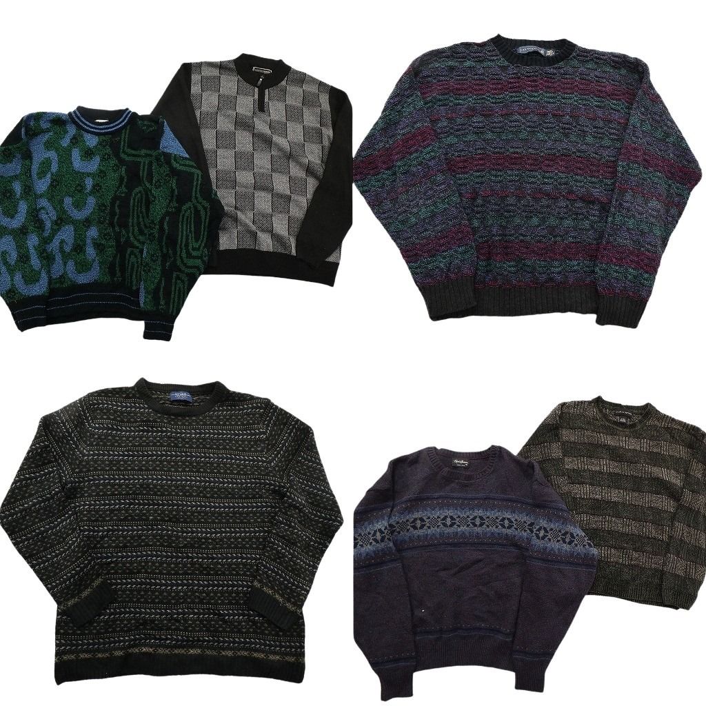 未検品 古着卸 まとめ売り 総柄 セーター セット メンズ XL クルーネック ジップアップ 幾何学模様 古着 ND 2531