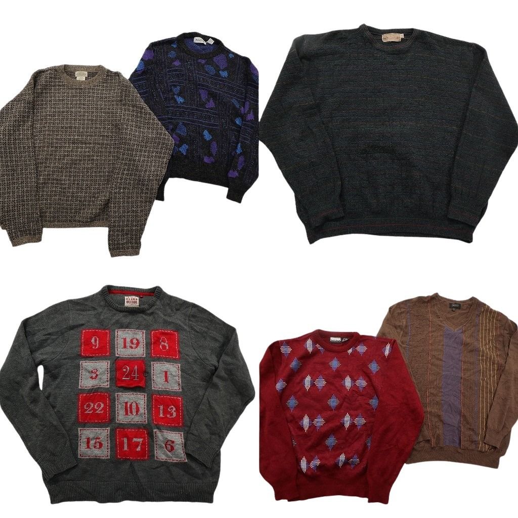 未検品 古着卸 まとめ売り 総柄 セーター セット メンズ XL Vネック ライン クルーネック 古着 ND 2529