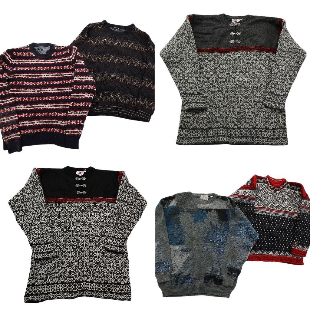 未検品 古着卸 まとめ売り 総柄 セーター セット メンズ L ノルディック フェアアイル バーズアイ 古着 ND 2528