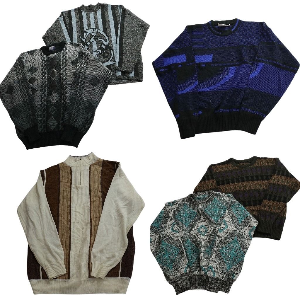 未検品 古着卸 まとめ売り 総柄 セーター セット メンズ L ダイヤ柄 ハーフジップ クルーネック 古着 ND 2560