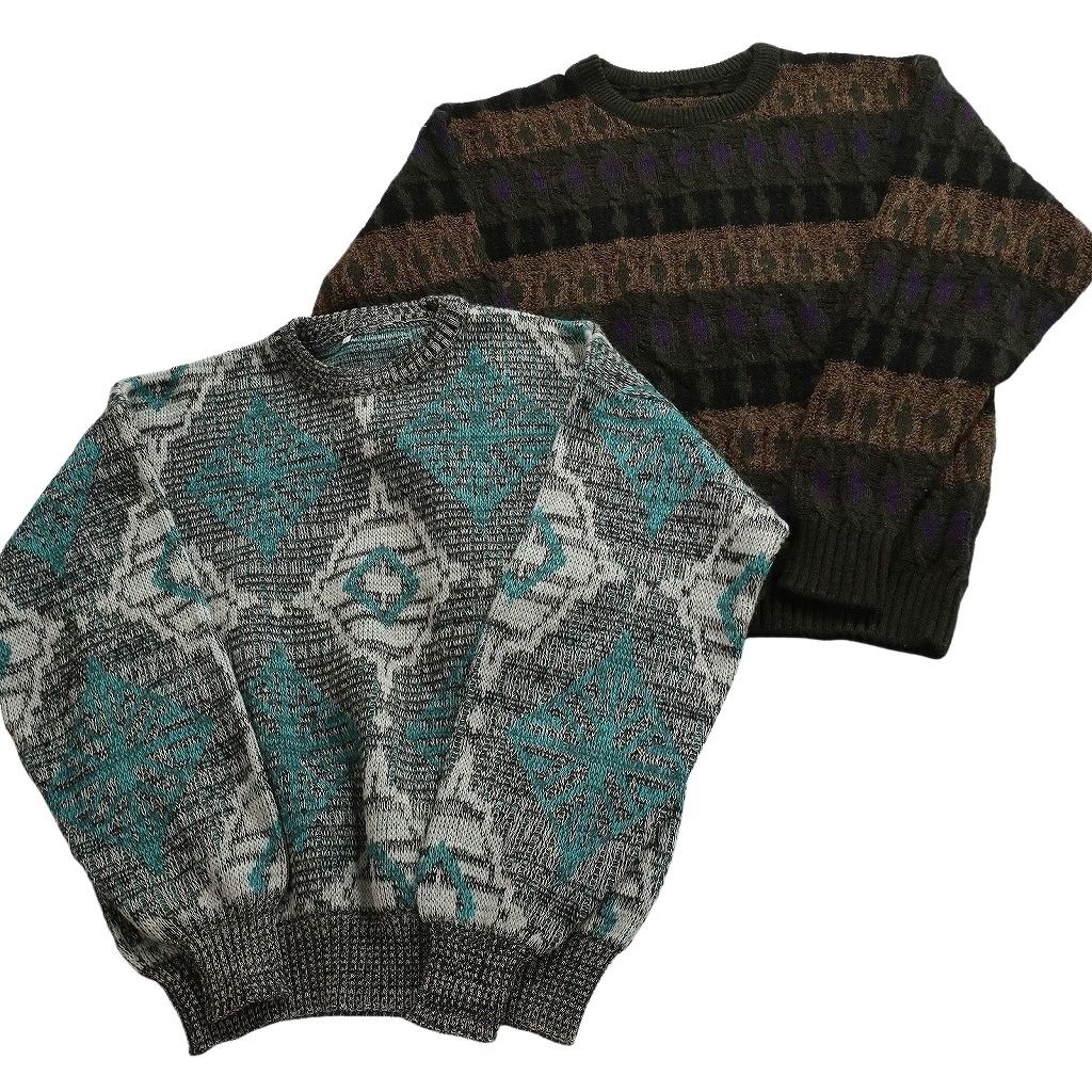 未検品 古着卸 まとめ売り 総柄 セーター セット メンズ L ダイヤ柄 ハーフジップ クルーネック 古着 ND 2560 オックスフォード コーチジャケット