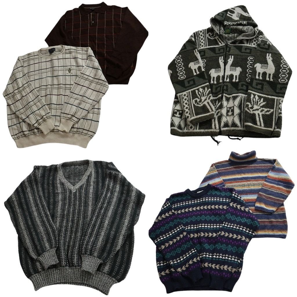未検品 古着卸 まとめ売り 総柄 セーター セット メンズ 2 XL ポロニット 動物モチーフ フーディー チェック 古着 ND 2557