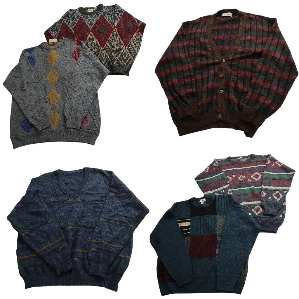 未検品 古着卸 まとめ売り 総柄 セーター セット メンズ XL カーディガン ボーダー ネイティブ柄 古着 ND 2554
