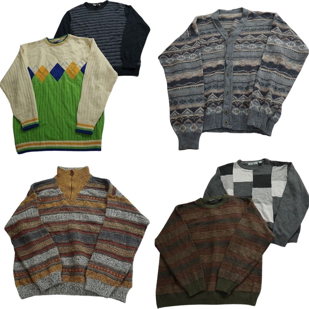 未検品 古着卸 まとめ売り 総柄 セーター セット メンズ XL アーガイル柄 モノトーン カーディガン 古着 ND 2553