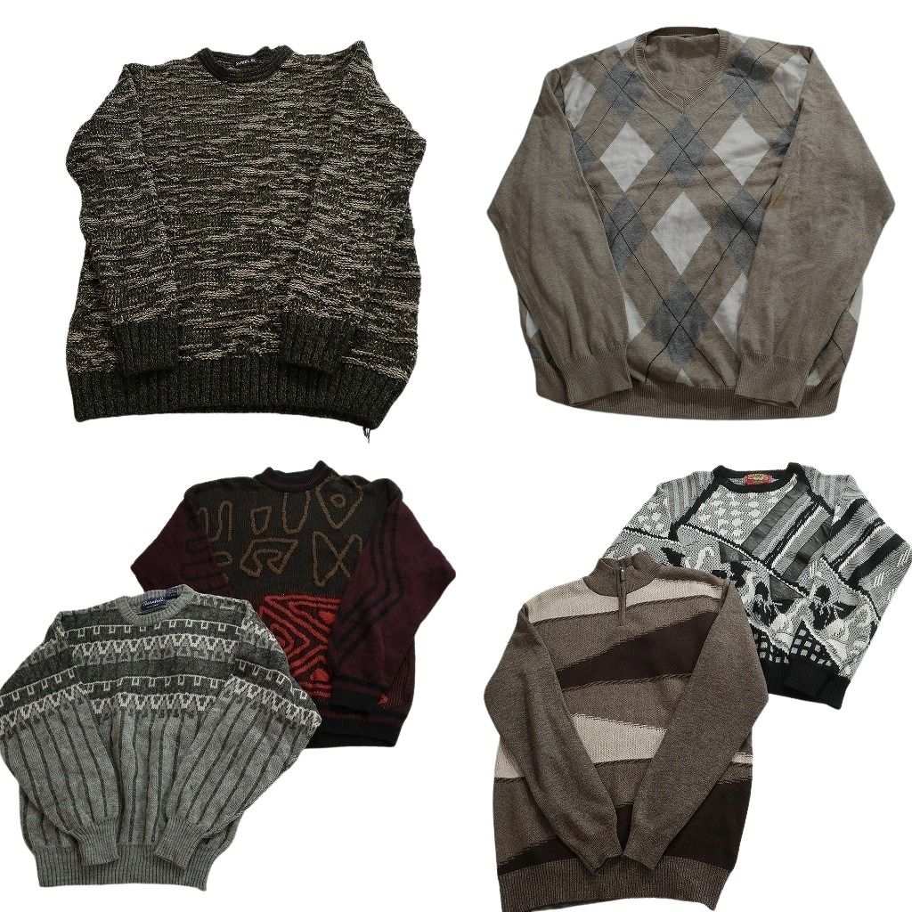未検品 古着卸 まとめ売り 総柄 セーター セット メンズ XL アーガイル柄 モノトーン 幾何学模様 古着 ND 2550
